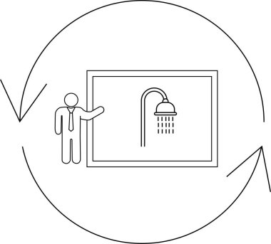 Bir iş adamı, bir duş tasarımı sunar, dairesel diyagram içindeki özellikleri vurgular, sunum ve pazarlama için idealdir..