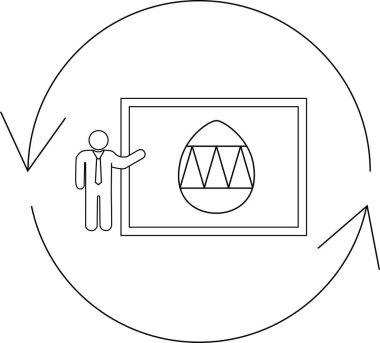 Bir kişi bir panoda paskalya yumurtası sunar, döngüsel bir iş sürecini ya da tekrarlayan bir olayı simgeler, sunumlar için idealdir..