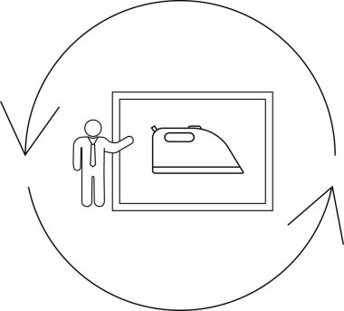 A business professional presents an ironing icon, symbolizing garment care, laundry services, or textile industry concepts within a circular workflow.