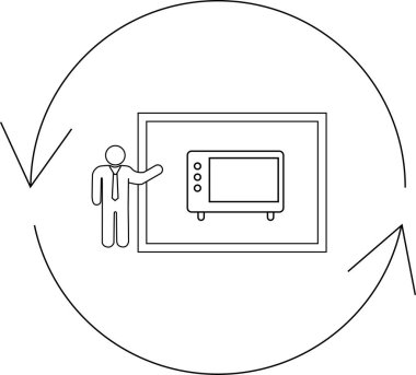 Conceptual illustration of a microwave presentation with circular arrows, symbolizing a cyclical process or continuous improvement in technology or business.