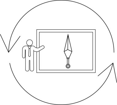 A person presents a kunai on a screen within a circular flow diagram, symbolizing a cyclical process or presentation of a concept.