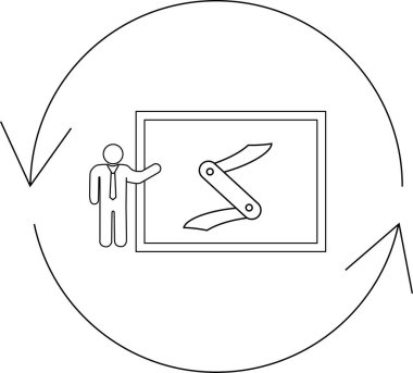 Sunucu, araçlar ve sunum içeren döngüsel bir süreç veya iş akışını gösteren çok araçlı bir diyagrama işaret eder.