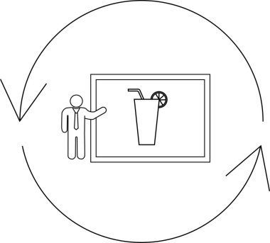 Bir sunucu, yuvarlak bir akış içinde, sürekli sunum ve ferahlatıcı bir içecek sunar..