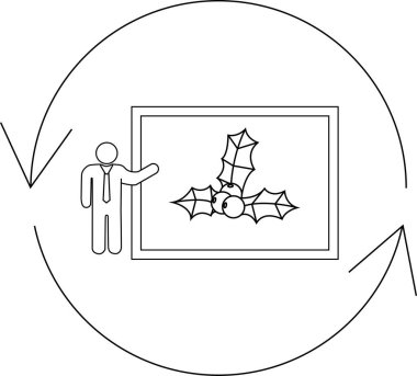 Bir kişi, bayram sezonunda tekrarlanan ya da döngüleri sembolize eden dairesel bir döngü içinde Noel kutsal bir illüstrasyon sunar..