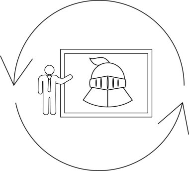 Bir sunucu dairesel iş akışı içinde bir şövalye miğferi tasarımı sergiliyor, yinelemeli gelişimi ve tasarım süreçlerindeki tarihi ilhamı simgeliyor.