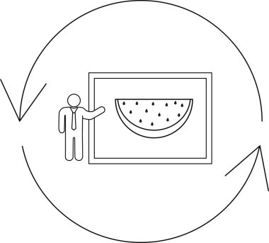 Döngüsel bir çerçevede karpuz dilimini sunan bir kişinin kavramsal illüstrasyonu, canlandırma, sunum ve yinelenen temaları sembolize eder..