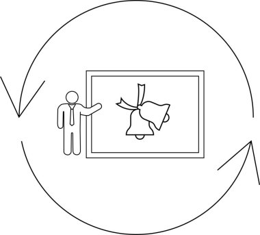 A person presenting holiday bells on a board, within a circular process, suggesting a recurring event or cyclical celebration.