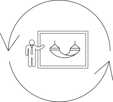 Sunucu, yuvarlak oklarla çevrili, yinelemeli tasarımı veya geri bildirim döngülerini sembolize eden bir hamak tasarımına işaret eder..