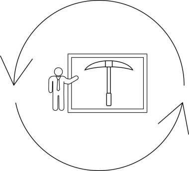 Madencilik endüstrisi üzerine bir iş sunumunun canlandırılması, bir kişinin döngüsel bir süreç içinde bir kazma ikonu sunuşunu gösteriyor.