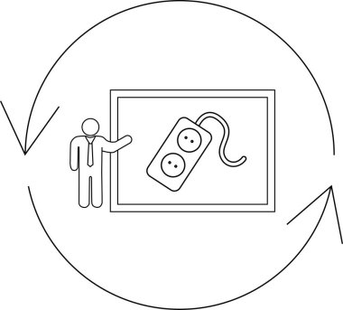 Enerji tüketimini temsil eden dairesel bir okla çevrili güç çıkışı diyagramı sunan bir adamı gösteren bir sunum.