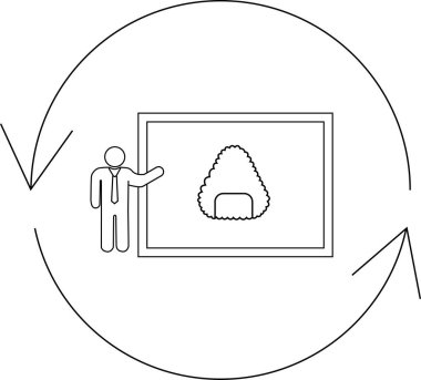 Dairesel oklarla çevrili ekrandaki onigiri pirinç topunu gösteren bir diyagram..