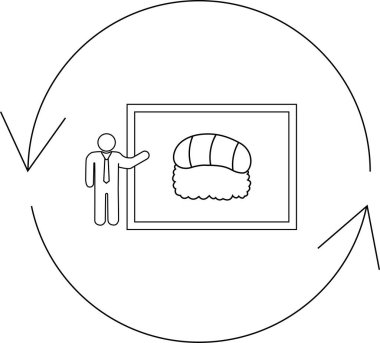Bir insan, mutfak sanatı, sunum ve döngüsel bir süreçte takdir döngüsünü sembolize eden bir suşi görüntüsü sunar..