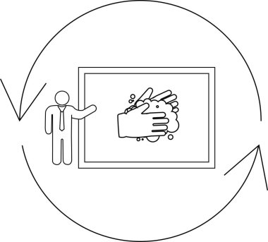 A person presenting a handwashing illustration, emphasizing hygiene and health practices within a circular diagram.