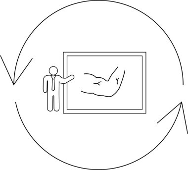 Dairesel bir akış içinde kapsüllenmiş kol kaslarının diyagramını sunan bir kişi sürekli bir öğrenme veya eğitim sürecini önerir..