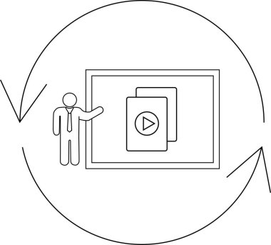A business presentation with a video loop, symbolizing training, continuous learning, and iterative processes in a business environment.
