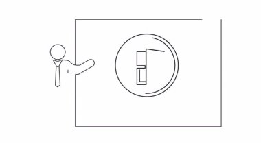 Çıkış stratejileri, iş analizleri ve belirleyici fırsatlarla ilgili bir sunum. Görseller arasında bir sunucu ve çıkış kapısının üzerinde bir büyüteç yer alıyor..