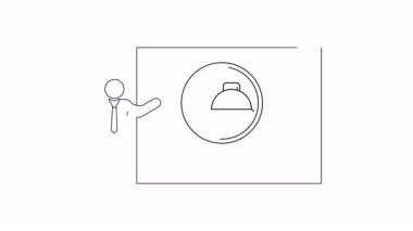 Yemek tabağının üzerinde yiyecek denetimini temsil eden bir büyüteçle ekranı gösteren sunucunun tasviri..