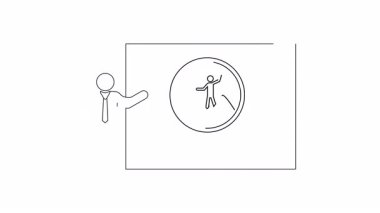 Başarı stratejisini özetleyen bir iş sunumu, bir kişi, ekran ve büyüteç ile görselleştirilmiş.