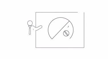 Antibiyotik direncini tartışan bir sunucunun basit bir çizimi, ekranda antibiyotik kullanılmayan bir sembol ile görselleştirilmiş.