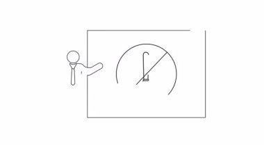 Basit bir çizgi çizimiyle görselleştirilmiş yaratıcılıkla ilgili bir sunum. Sunucu, yaratıcı bir konsepti gösteren bir ekranın yanında duruyor..