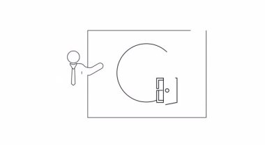 Zaman yönetimi üzerine bir sunum saat ve kapı illüstrasyonuyla gösterilir, verimlilik ve teslim tarihleri vurgulanır.