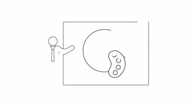 Bir saat ve renk paleti içeren, zaman yönetimi ve yaratıcılık üzerine bir sunumu gösteren basit bir çizgi çizimi.