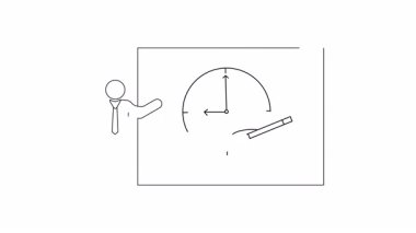 Saati ve kaşığı kasede sunan kişiyi gösteren basit bir taslak çizimi, zaman yönetimini veya ilgili bir kavramı sembolize ediyor..