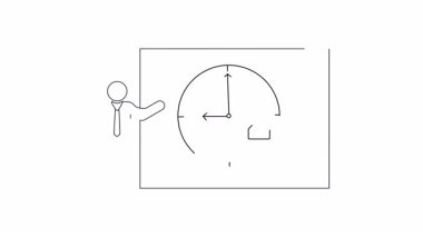 Saati ve sunumları sembolize eden, saat başında sunum yapan kişiyi gösteren basit bir çizgi çizimi.