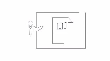 Kitap özetini sunan birinin canlandırılmış bir çizimi. Eğitimsel içerik, sunumlar ve görsel araçlar için uygundur.