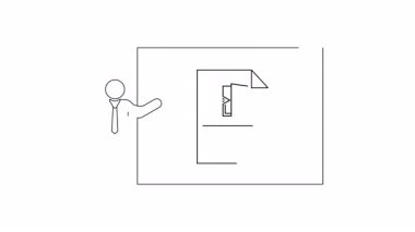 İş ve güvenlik kavramları için ideal, güvenli bir belgeyi ekranda sunan bir adamın basit bir tasviri.