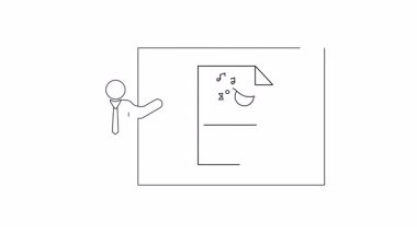 Bir belgeyi kuş ve müzik notalarıyla sunan kişinin basit bir çizimi, eğitici veya yaratıcı projeler için idealdir.