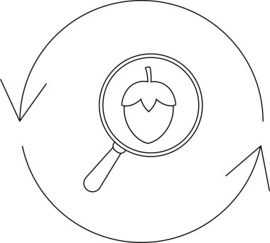 Büyüteç içinde arama ve analizi sembolize eden dairesel bir okla çevrili bir meşe palamudu simgesi..