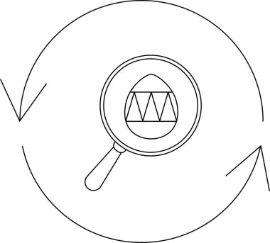Bir Paskalya yumurtası avının kavramsal bir örneği, dairesel oklarla çevrili süslü bir yumurtaya odaklanmış bir büyüteç içeriyor..