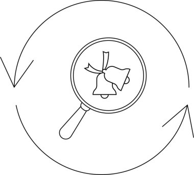 Büyüteç altındaki düğün çanları dairesel ok hatlarıyla arama ya da gözden geçirmeyi sembolize ediyor..