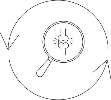 A symbolic illustration depicting the cyclical nature of osteoarthritis, featuring a magnifying glass highlighting a painful joint within a circular arrow, representing continuous inflammation and degeneration.