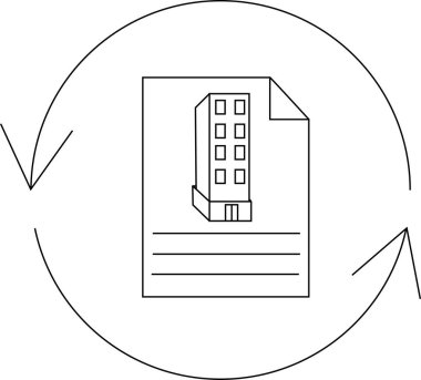 Bina simgesine sahip bir belge, veri güncellemesini veya revizyonunu sembolize eden dairesel bir okla çevrilidir.