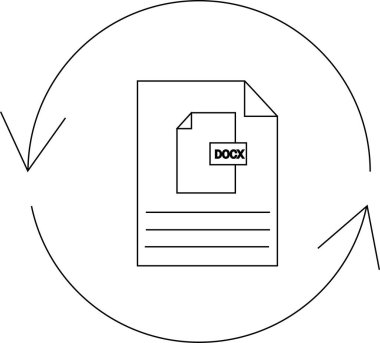 Bir DOCX dosyasının dönüşüm sürecini tasvir eden resim, bir belge simgesi ve dönüşümü gösteren dairesel oklarla sembolize edilmiştir.