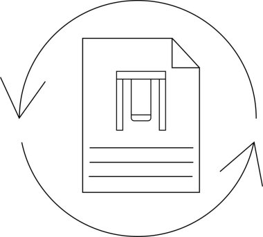 Bir salıncak çizimi, metin satırları ve yenilenme veya güncelleme gösteren dairesel okları içeren bir belge.