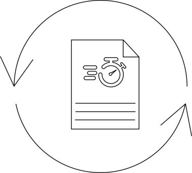 Zamanlayıcı simgesine sahip bir belge, verimliliği ve zaman yönetimini sembolize eden dairesel bir ok döngüsüyle çevrilidir.