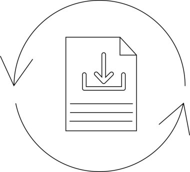 Dosya indirme eşzamanlamasını gösteren, veri transferini, güncellemeleri ve bilgi alışverişini sembolize eden dairesel ok tasarımı simgeleyen bir minimalist çizgi sanat simgesi.