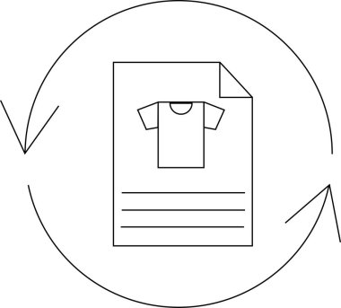 Üzerinde tişört tasarımı olan, dairesel oklarla çevrili, tasarım süreci ve yinelemeyi temsil eden bir belge..