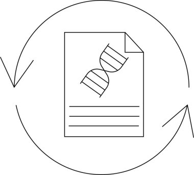 DNA veri alışverişinin sembolik bir temsili, dairesel bir değişim döngüsü içinde bir DNA ipliği, genetik bilgi aktarımı.