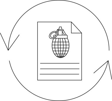 Tazelenmiş bir sembolle çevrelenmiş bir el bombası simgesinin yer aldığı bir belge, bilginin acil güncellemesini veya uçucu doğasını temsil eder.