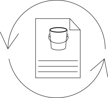 Dairesel bir okla çevrili, içinde bir kova olan bir belgeyi temsil eden bir simge, süreci veya döngüyü simgeliyor.