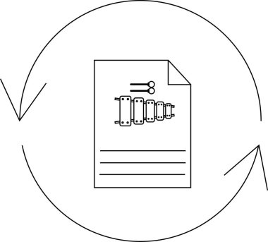 Ksilofon illüstrasyonlu bir müzik notası dairesel oklarla çevrilidir, bu da müziğin tekrarlanmasını ya da döngüye girmesini gerektirir..