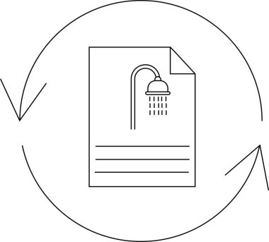 Duş başlığı grafikli, dairesel yenileme sembolü ile çevrili, duşla ilgili bilgilerde güncellemeler veya düzeltmeler öneren bir minimalist çizgi resim simgesi.