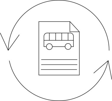 Ulaşım güncellemeleri ve değişiklikleri sembolize eden dairesel oklarla çevrili bir otobüs çizelgesi simgesi. Seyahat ve toplu taşıma temaları için ideal.