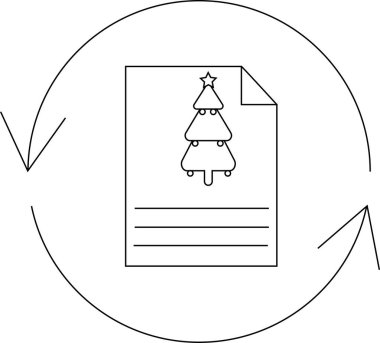 Bir belgede noel ağacını tasvir eden basit bir çizgi sanat simgesi, bayram güncellemelerini sembolize eden dairesel bir tazeleme okuyla çevrili..