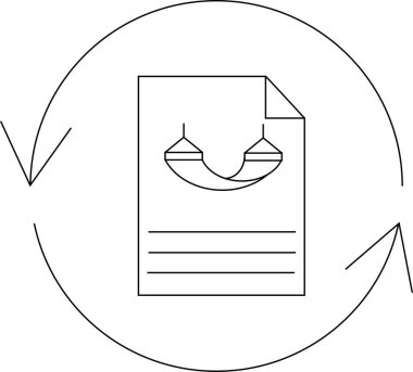 Tatil planlamasını sembolize eden, güncel güncellemeleri veya düzeltmeleri gösteren, dairesel tazeleme okuyla çevrili bir hamak illüstrasyonlu bir belge simgesi.