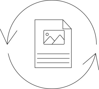 Resmi ve metni olan bir belge simgesi, belge tazeleme veya güncellemeyi temsil eden dairesel bir okla çevrilidir.